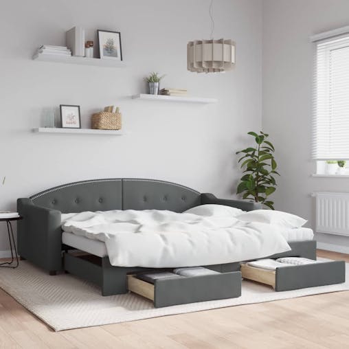 NNEVL Daybed with Trundle and Drawers Dark Grey 90x190 cm Fabric
