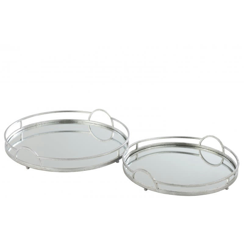 MIROIR - Plateaux ronds miroir fer argenté D46,5cm - Lot de 2