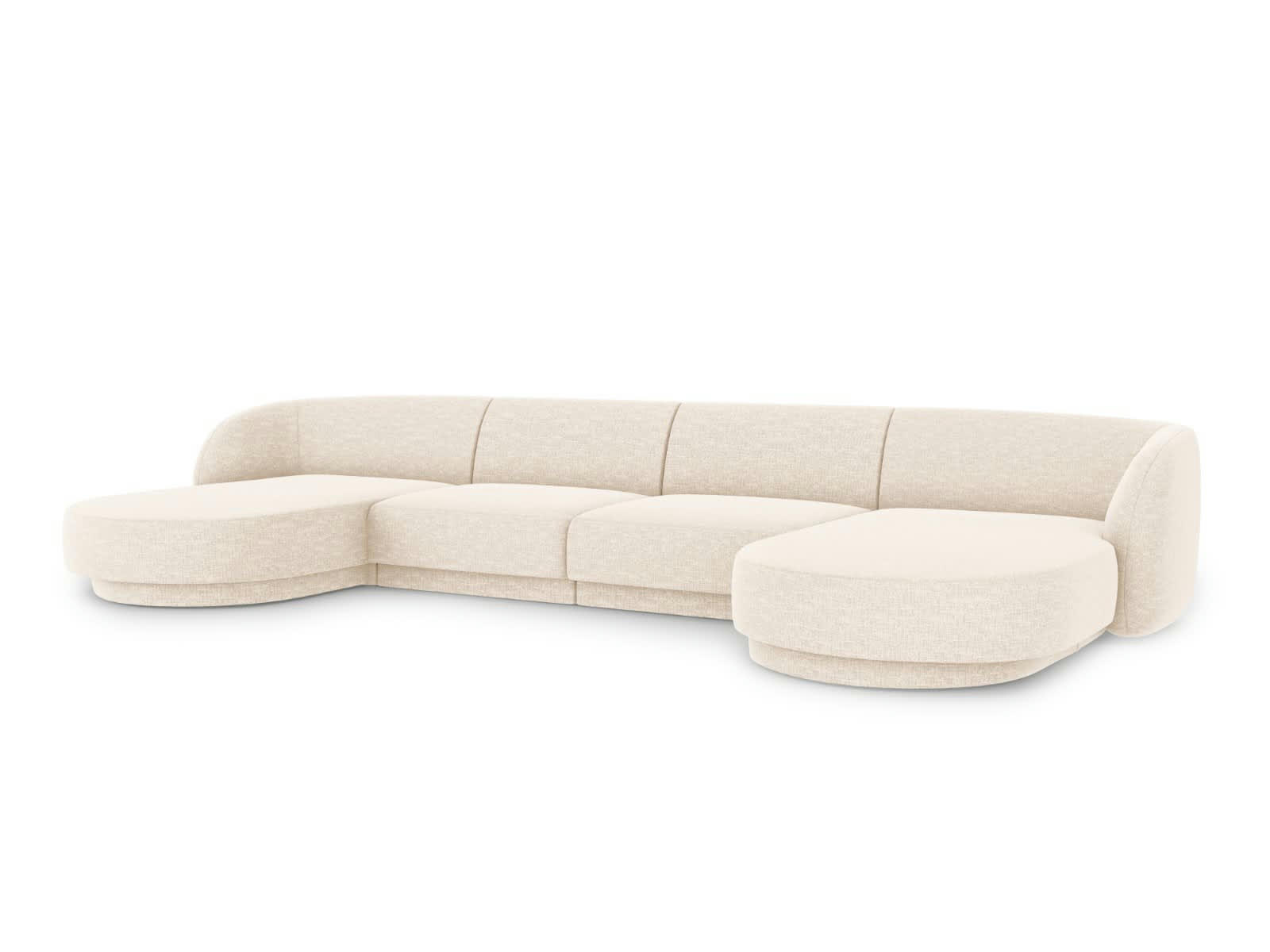 MILEY - Canapé panoramique 5 places en tissu chenille beige clair