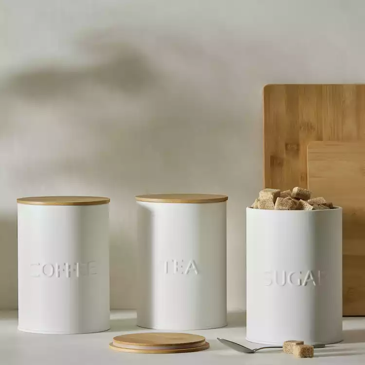 Habitat Embossed Text Pack of 3 Canisters - White