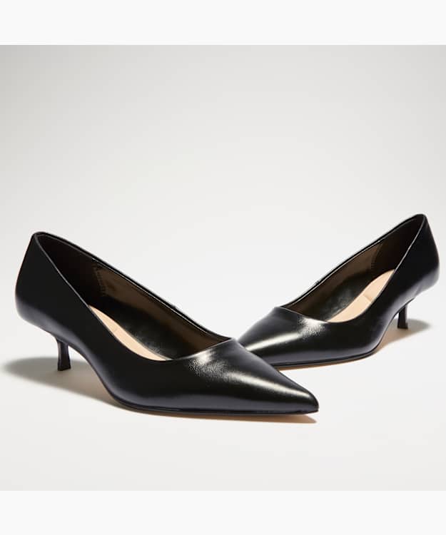 Amira Black - Leather Pointed-Toe Court Shoes