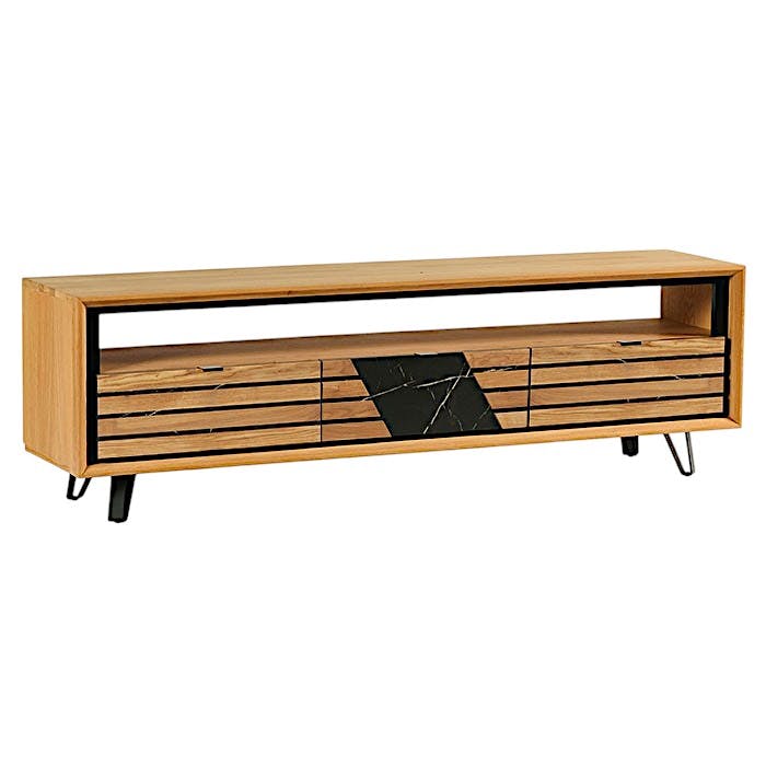Meuble tv design en bois de chêne finition miel, 3 tiroirs ESSEN