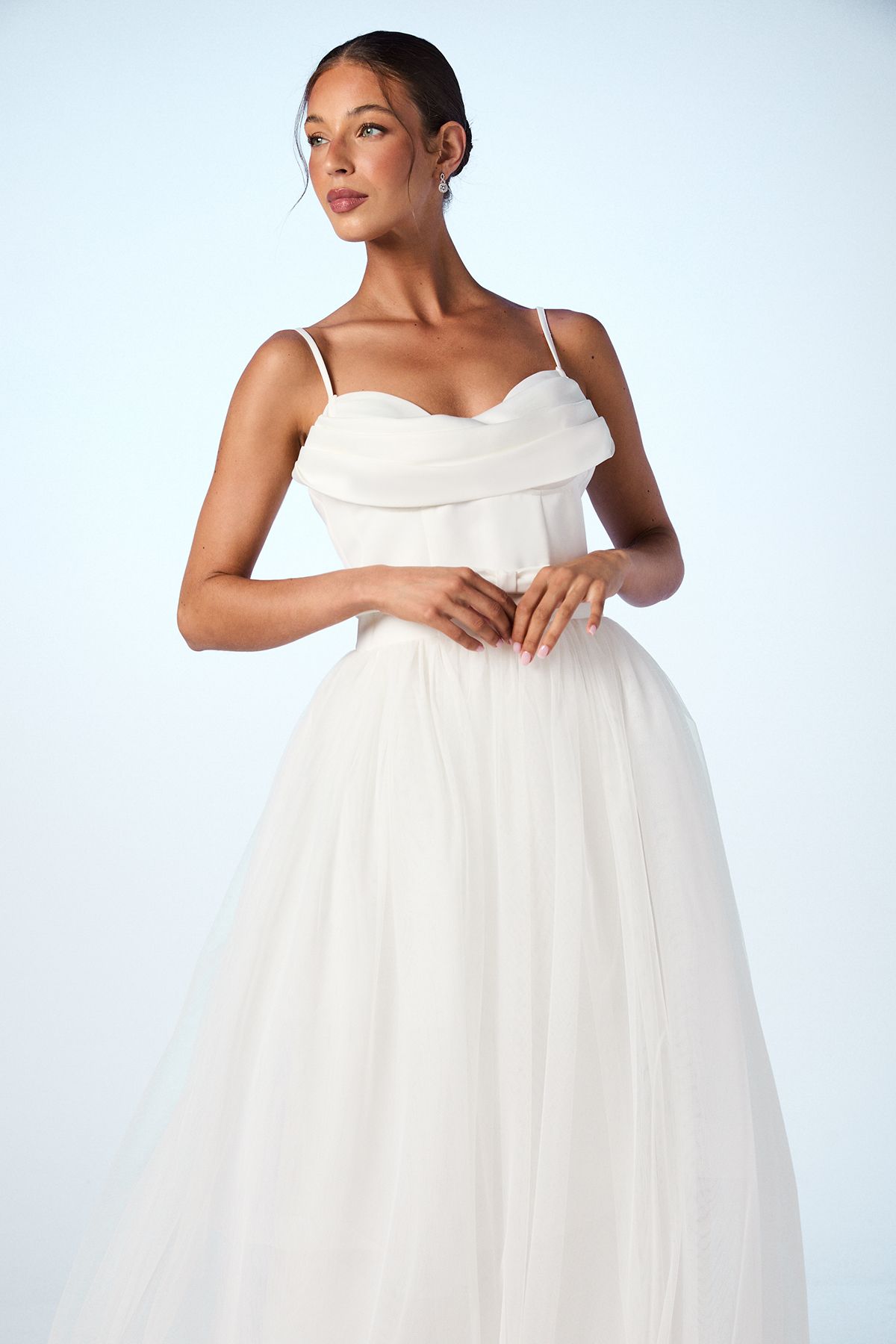 Coast Cowl Neck Corset Satin Wedding Dress