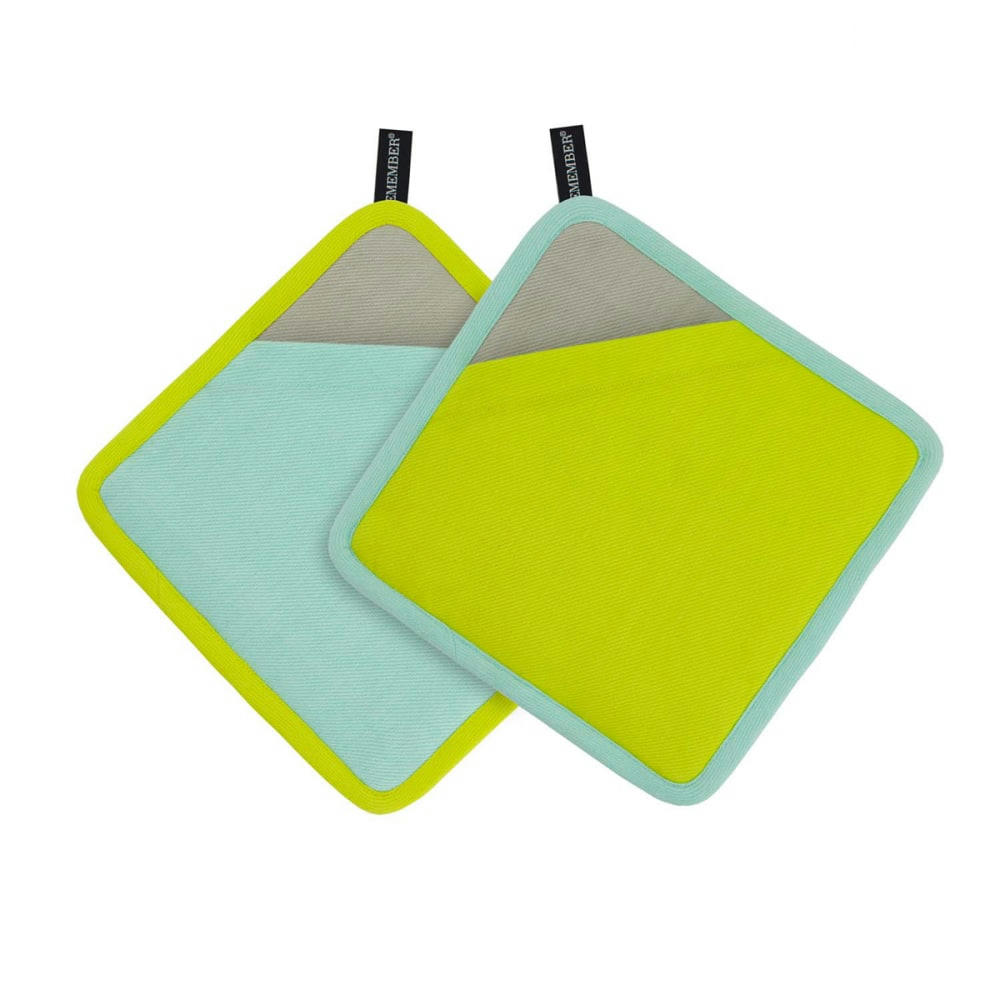 - Set de 2 maniques en tissu coton bleu
