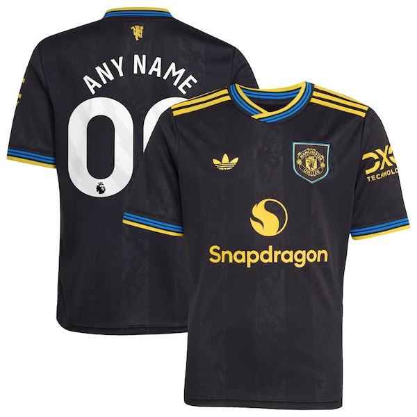 Manchester United adidas Youth 2025/26 Third Replica Custom Jersey - Black/White/Red