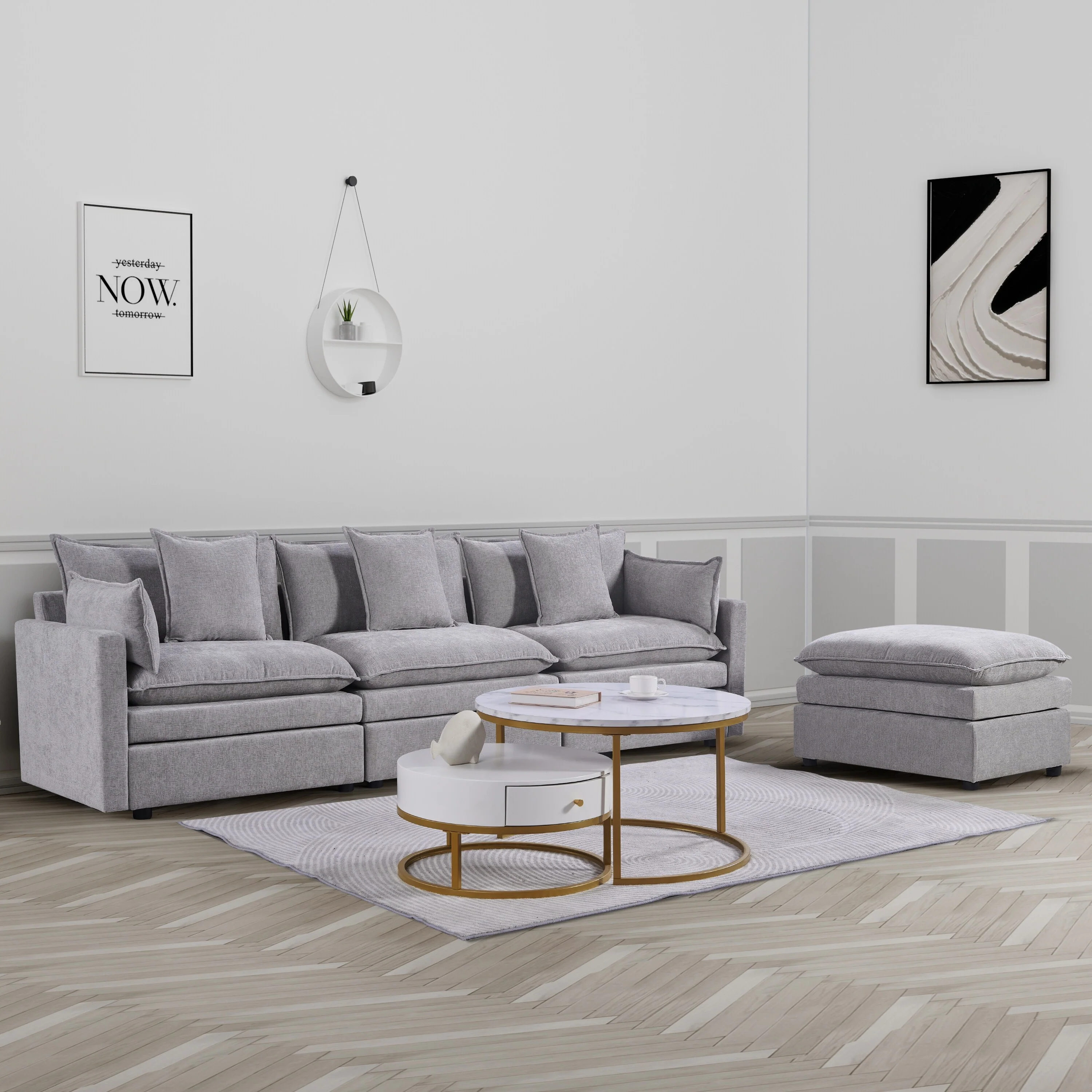 108.66 L-Shaped 4 Seater Sectional Sofa with Convertible Chaise and Ottoman, Spacious Cloud Couch