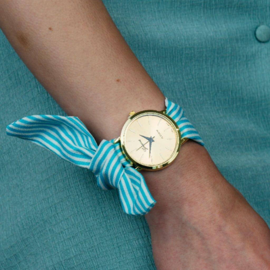 The Colourful Aura Black Stripe Changeable Cotton Strap Women's Wristwatch