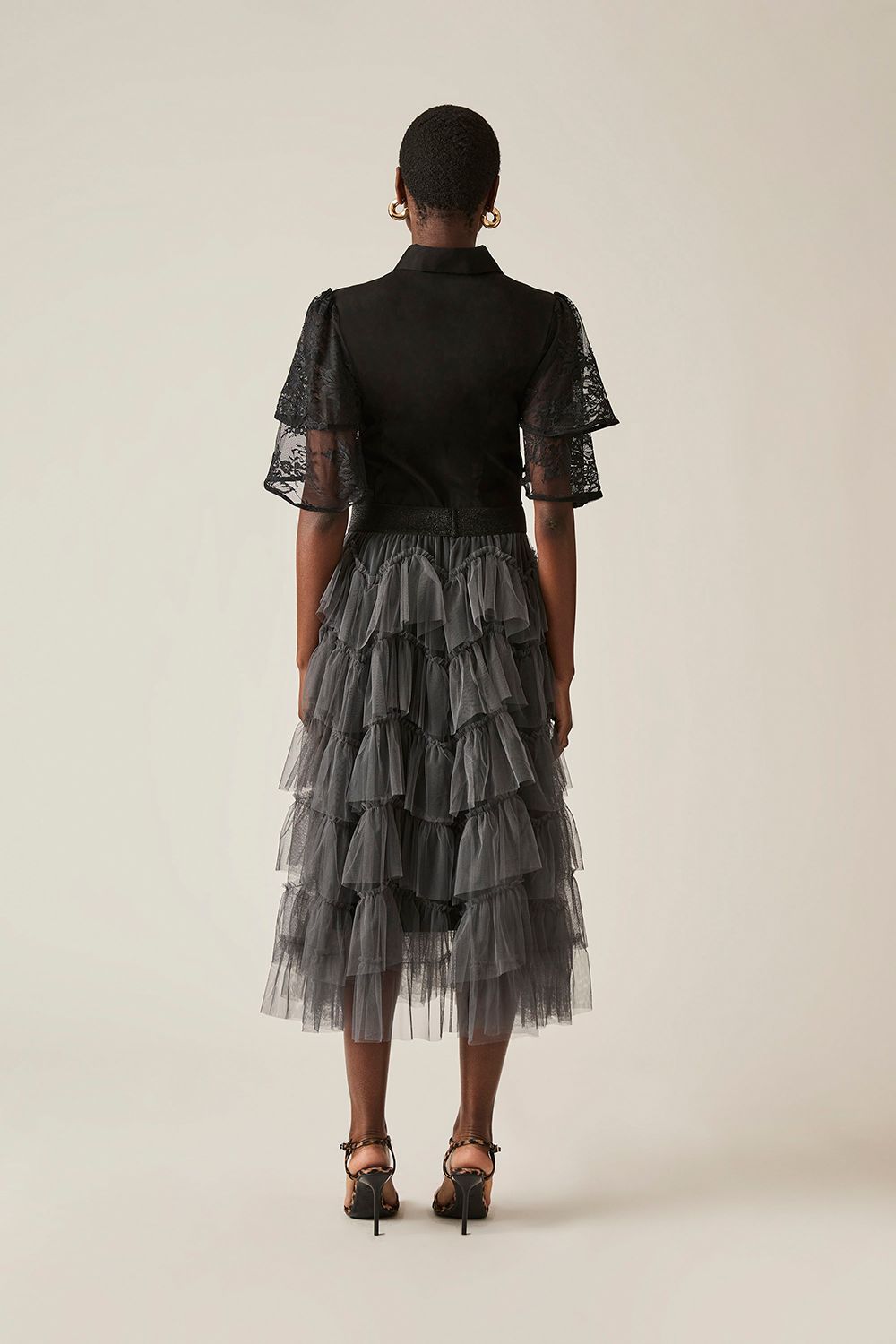 James Lakeland Organza Ruffle Grey Skirt