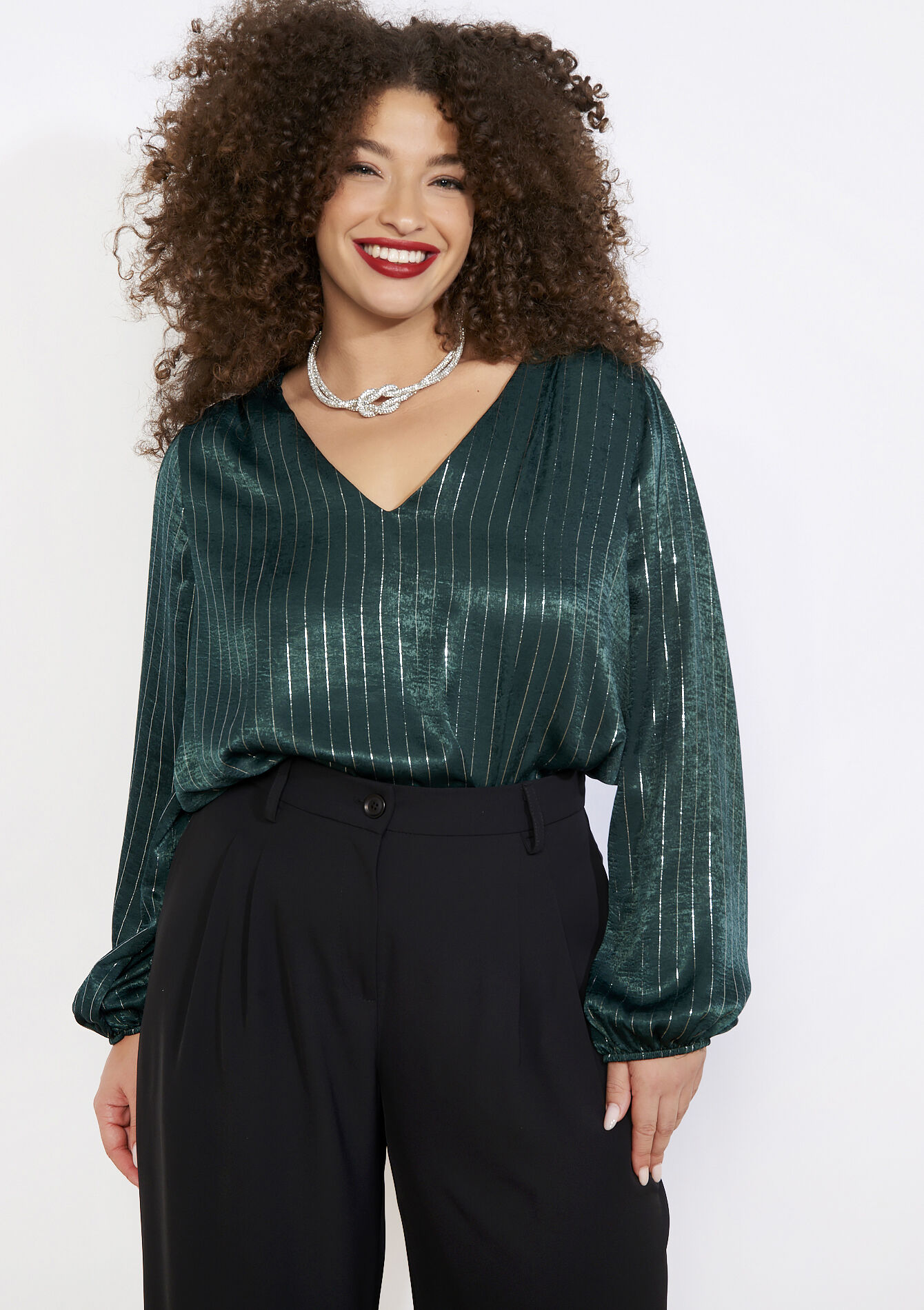 Satijnen blouse met lurexstreep