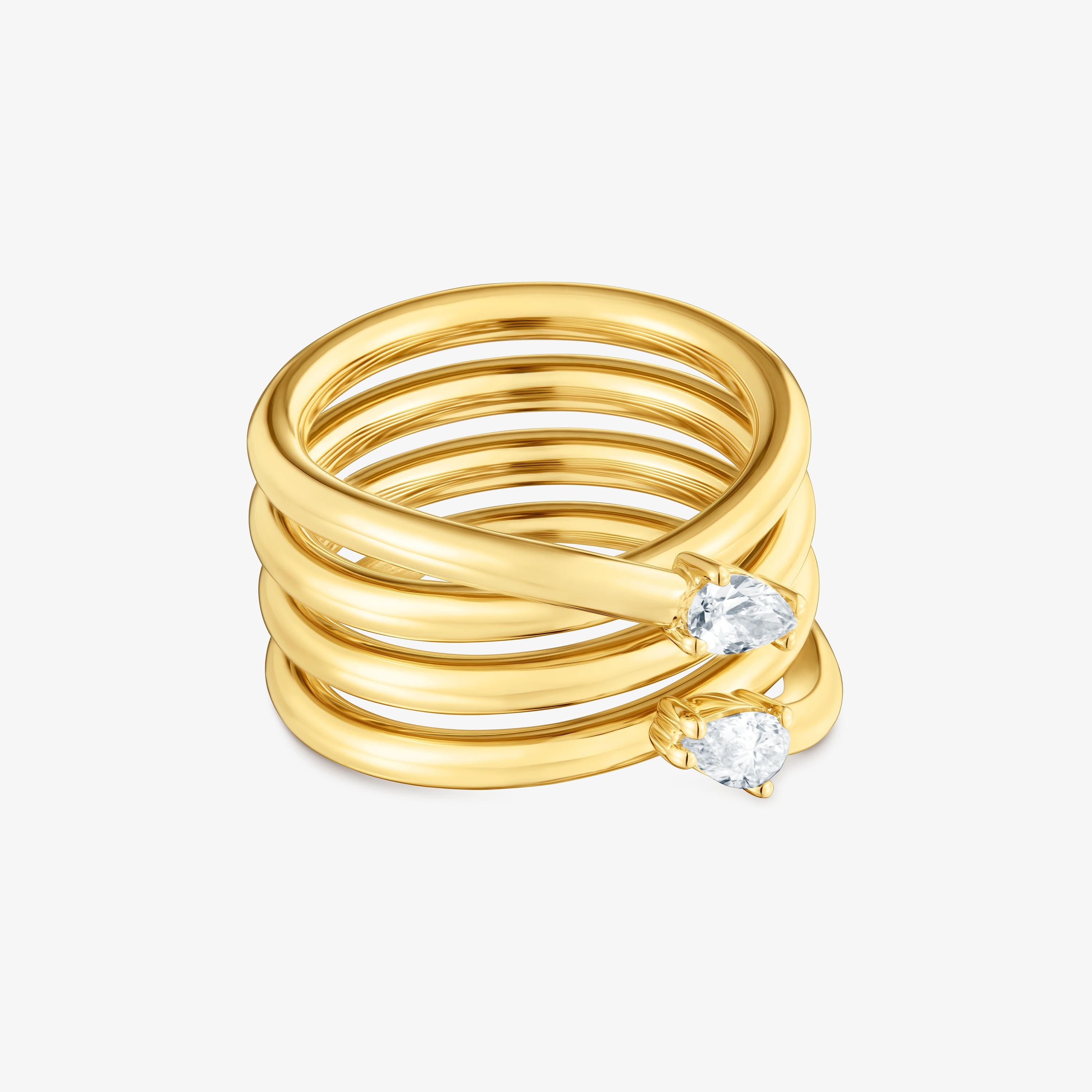 Anillo ancho con baño de oro 18 kt sobre plata y diamantes creados en laboratorio Lio LGD