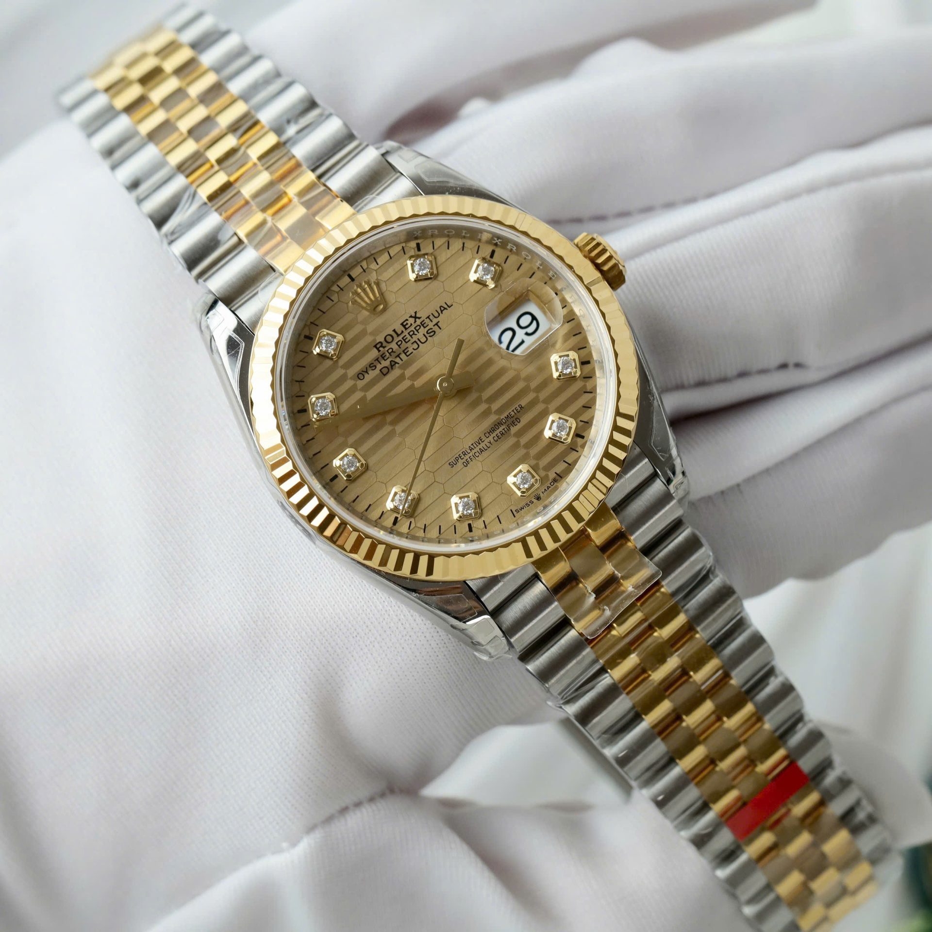 Rolex Datejust 126231 SS/YG Plated Champagne Motif Dial CZ Diamonds 36mm Jub Super Clone