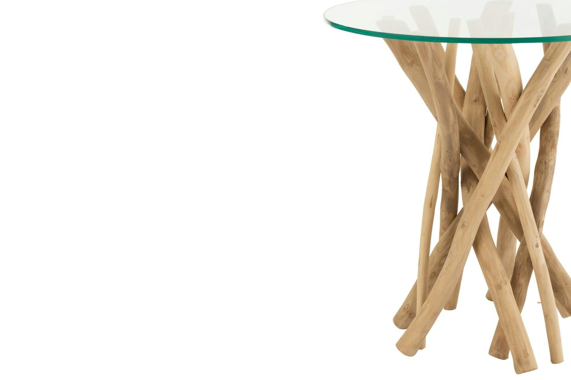 CHAM - Bout de canapé rond en  teck et verre D50