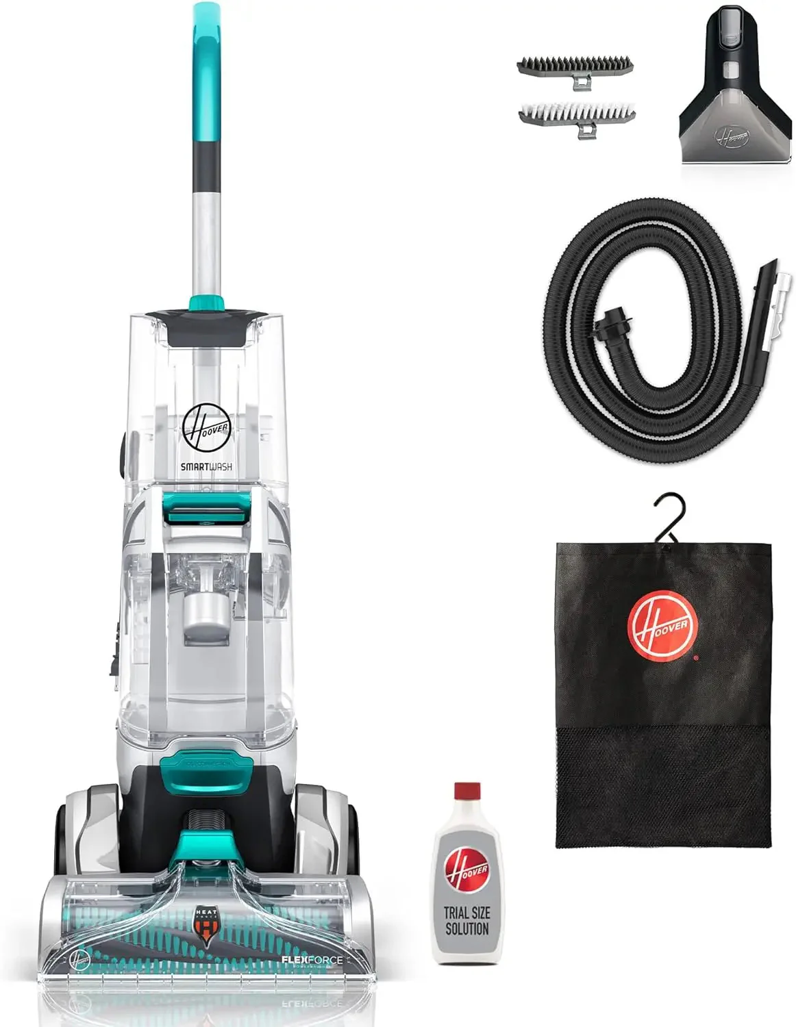 Hoover SmartWash+ Automatic Carpet Cleaner Machine, for Carpet and Upholstery, Deep Cleaning Carpet Shampooer, Carpet Deodorizer and Pet Stain Remover FH52000, Turquoise(SmartWash+)