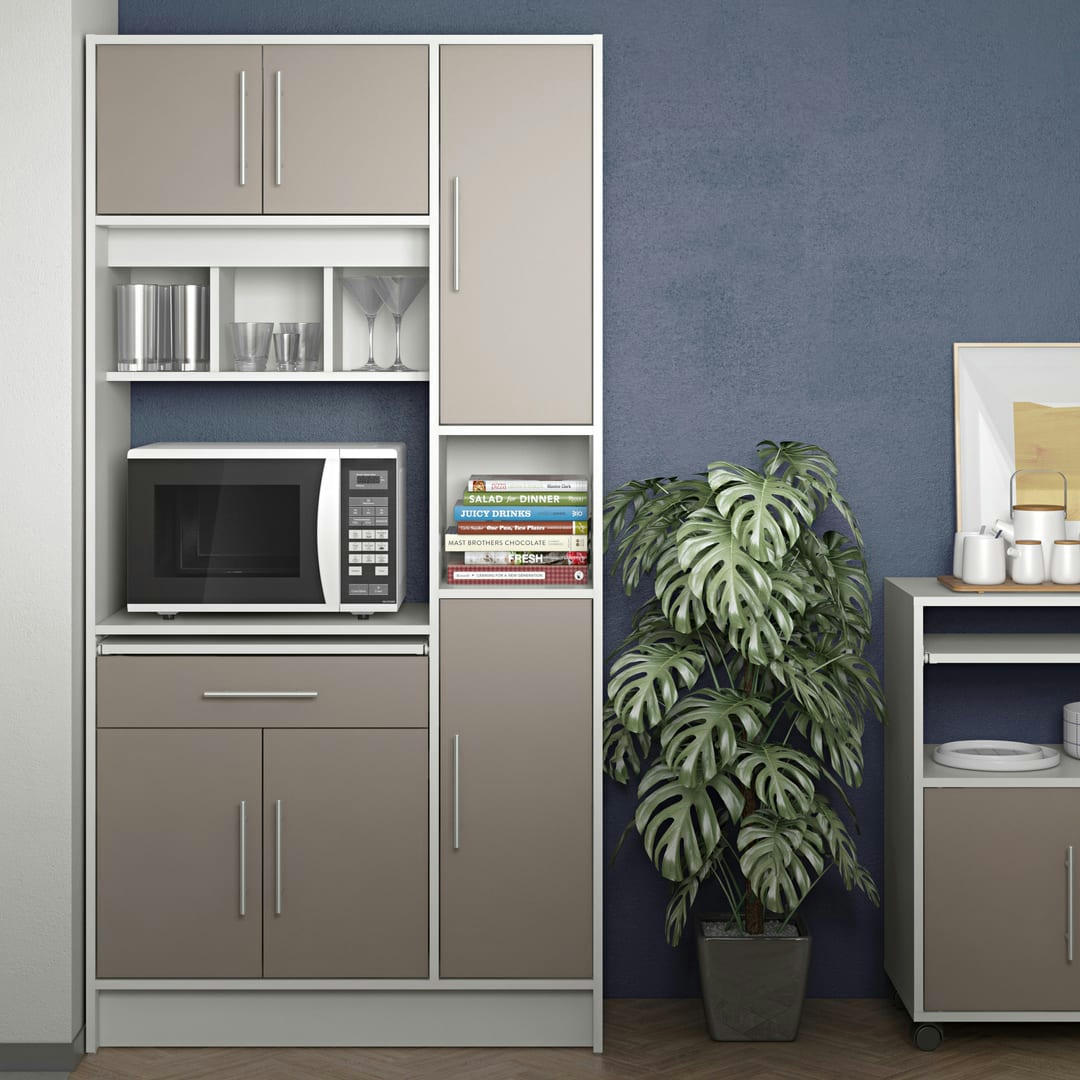 LOUISE - Desserte micro-onde effet bois blanc et taupe