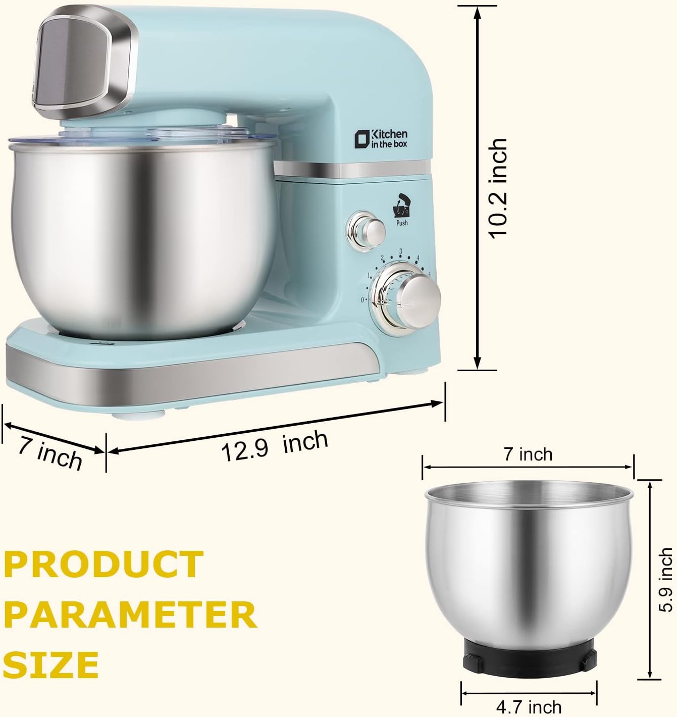 Kitchen in the box Stand Mixer,3.2Qt Small Electric Food Mixer,6 Speeds Portable Lightweight Kitchen Mixer for Daily Use with Egg Whisk,Dough Hook,Flat Beater