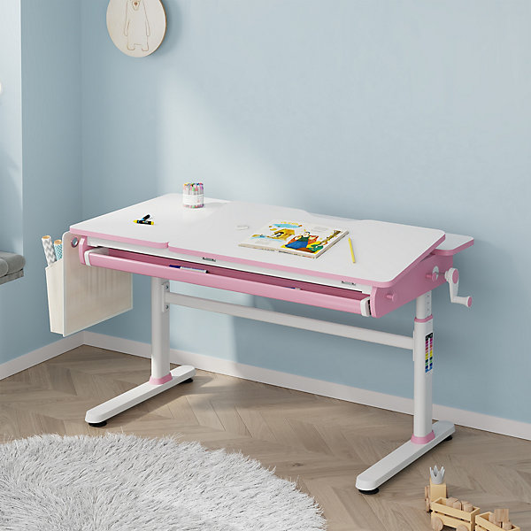 Bureau enfant réglable en hauteur Kuosa 120 x 60 cm rose blanc en.casa