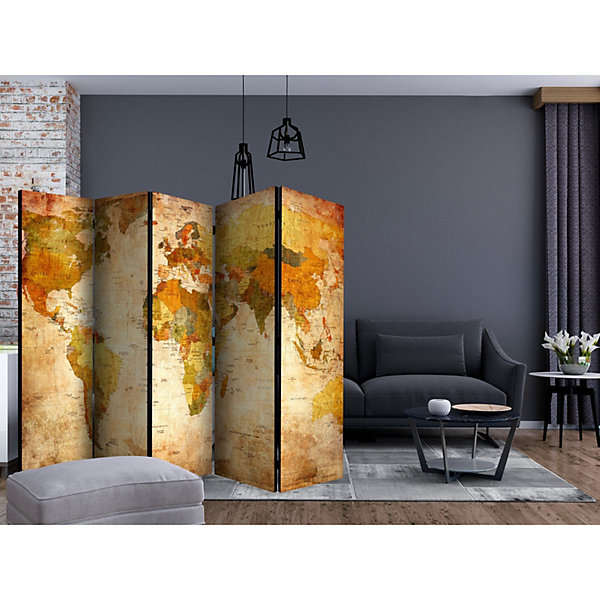 Paravent 5 volets Carte Mappemonde Vintage Déco Intérieur 225 x 172 cm Multicolore