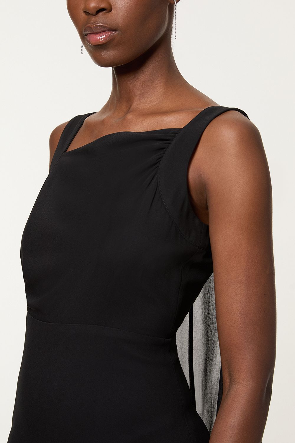 KarenMillen Petite Viscose Cady Backless Bodycon Maxi Dress With Detachable Viscose Georgette Cape
