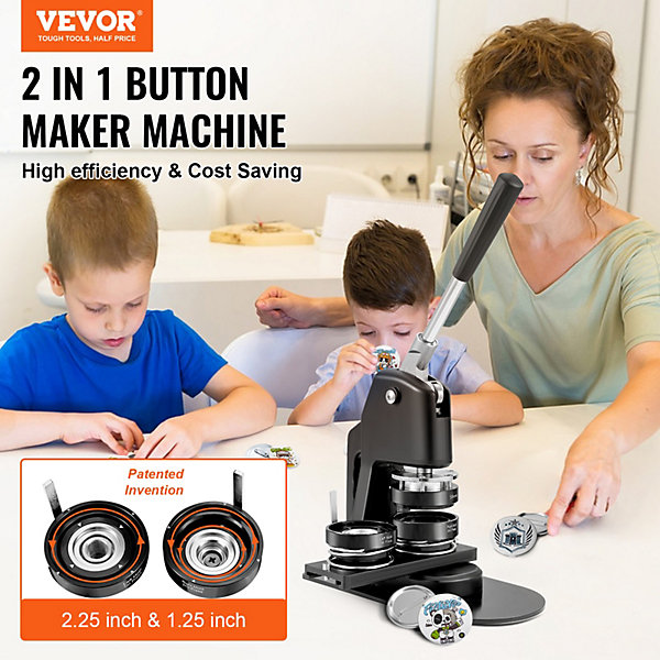 Machine à badges 32/58mm avec 500 kits, presse et coupe-cercle, pour personnalisation.