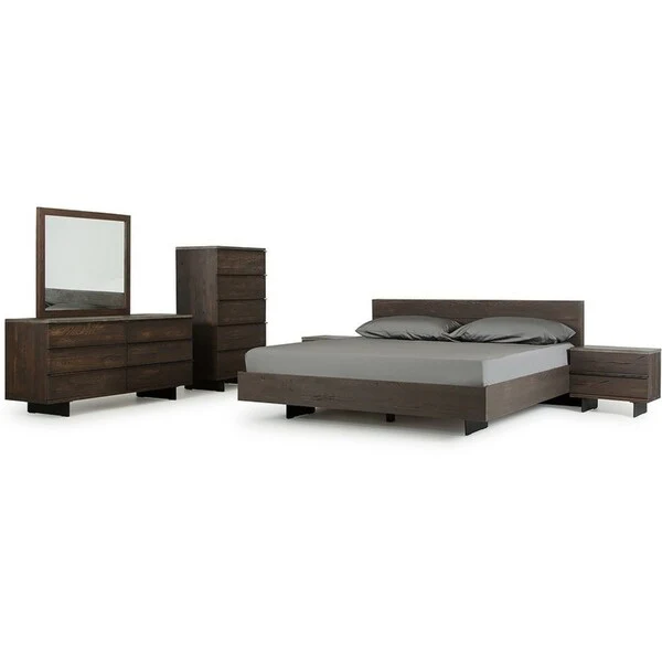 Modrest Selma Modern Dark Aged Oak & Concrete Bedroom Set