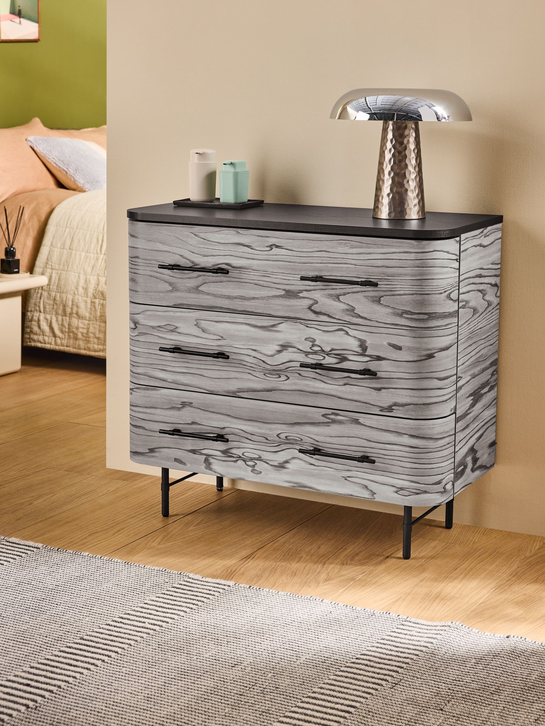 Zeke 3 Drawer Chest of Drawer in Grey Pine Effect