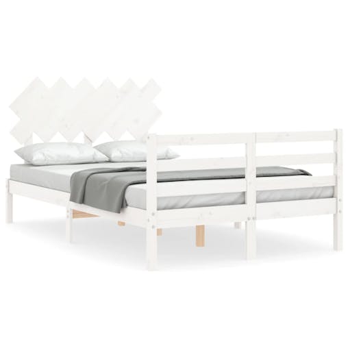 NNEVL Bed Frame with Headboard White 137x187 cm Double Solid Wood