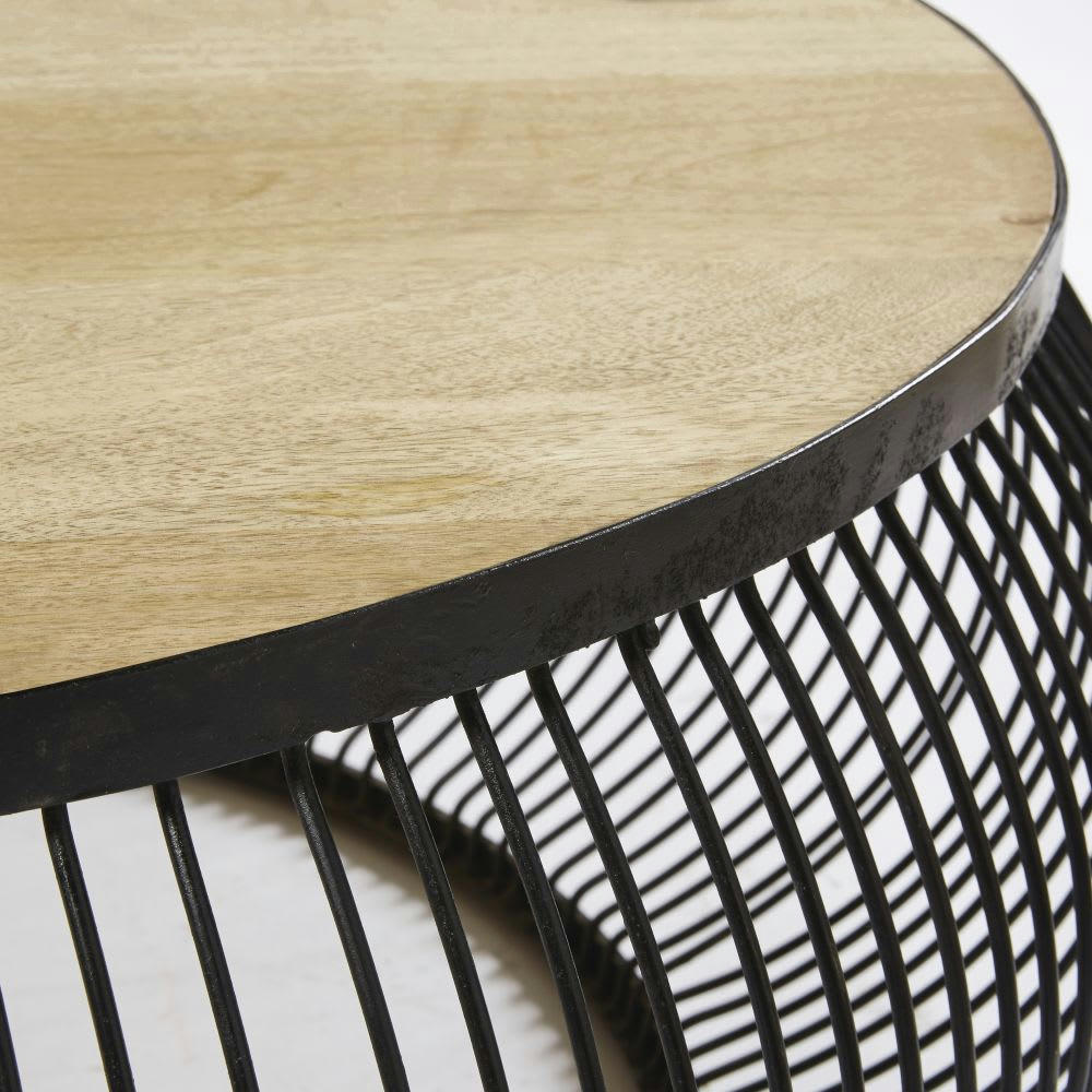 Juana - Table basse ronde en manguier massif et métal noir