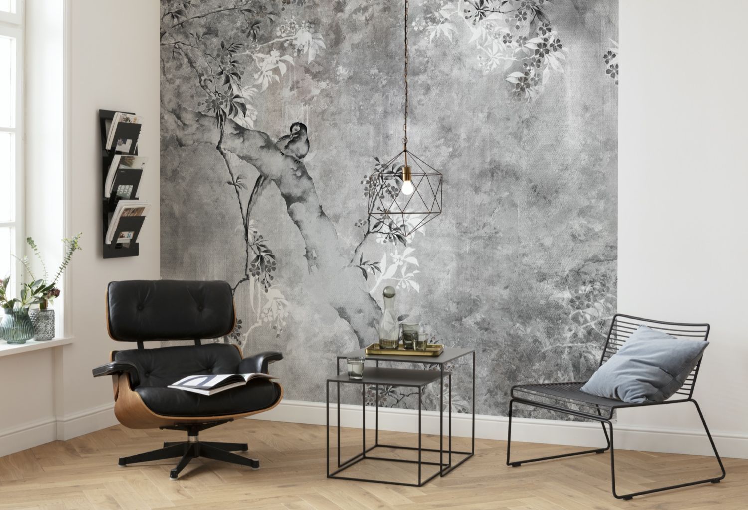 Sanders & Sanders fotobehang vogels grijs - 300 x 280 cm - 612001