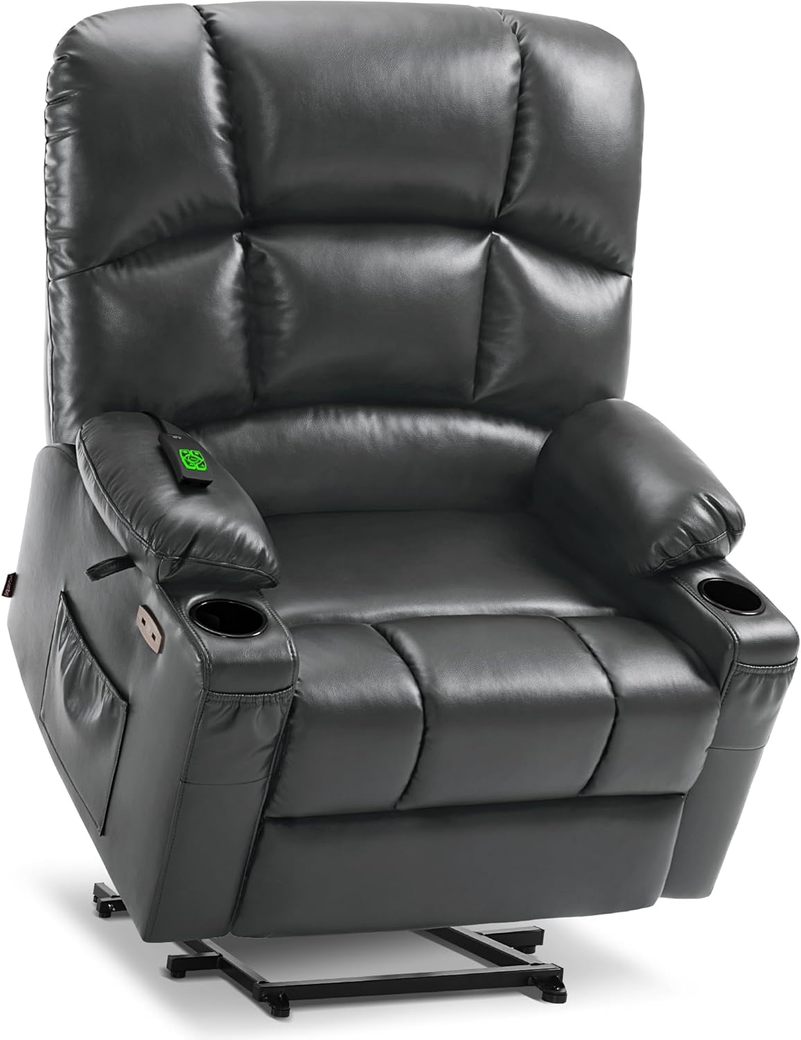 MCombo Oversized Dual Motor Power Lift Recliner Chair Sofa with Massage and Heat for Big Elderly People, Infinite Position, USB Ports, Faux Leather R7688 (Dark Grey, Large-Oversize)