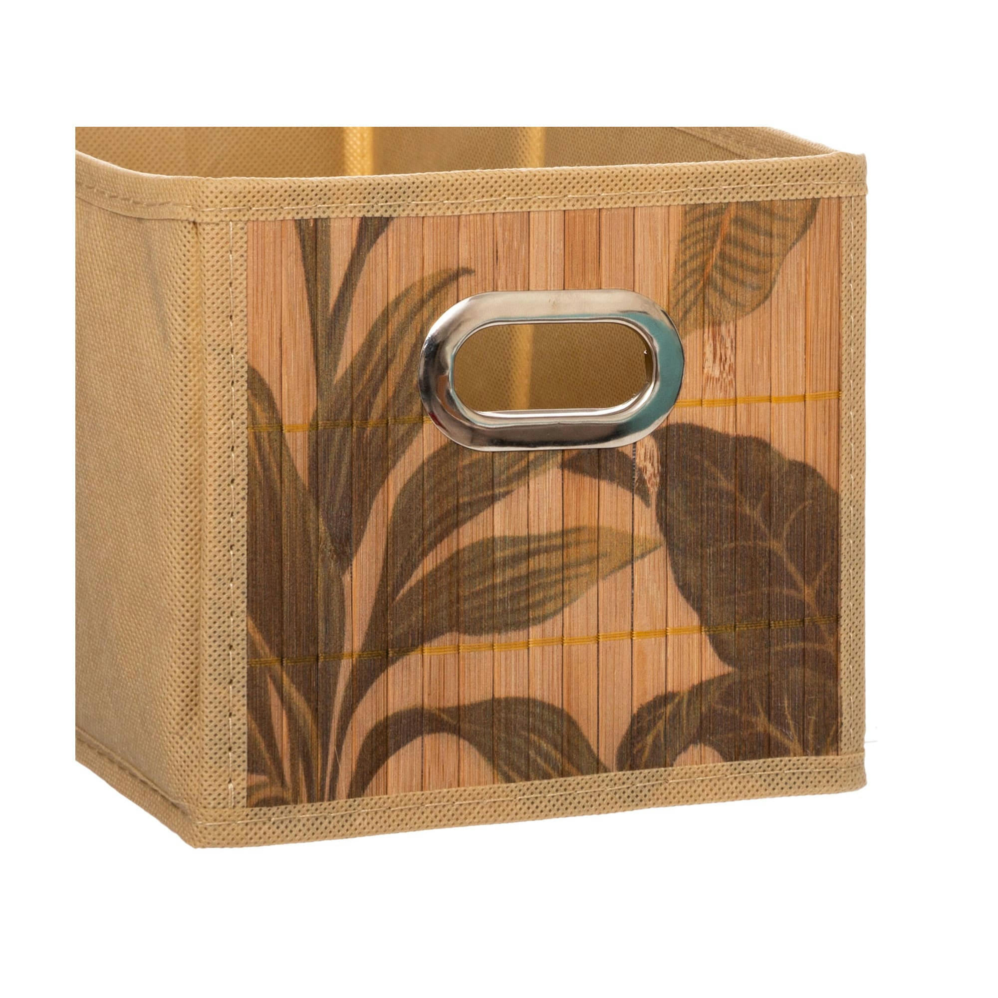 - Panier rangement salle de bain bambou feuillage exotique - 15x31x15cm