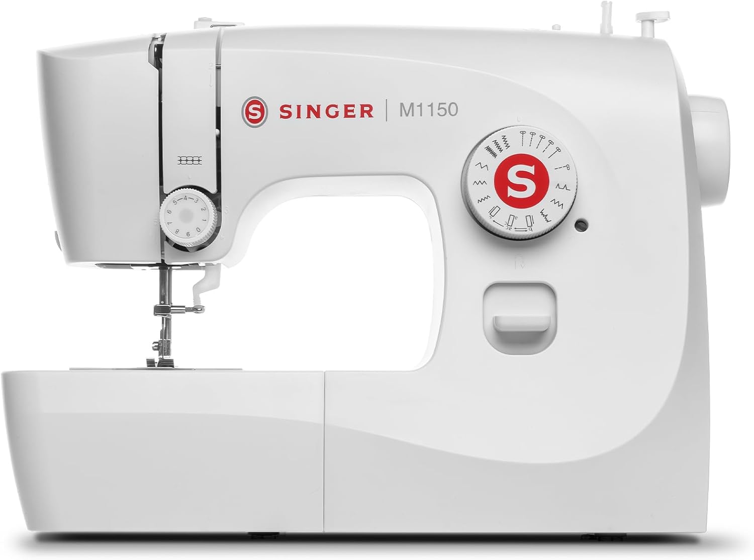 SINGER® M1150 Portable Sewing Machine (White) with Accessories | 16 Built-In Stitches Delivers 45 Stitch Applications | Top Drop-in Bobbin, 4-Step Buttonhole, LED Light | Ideal for Beginners