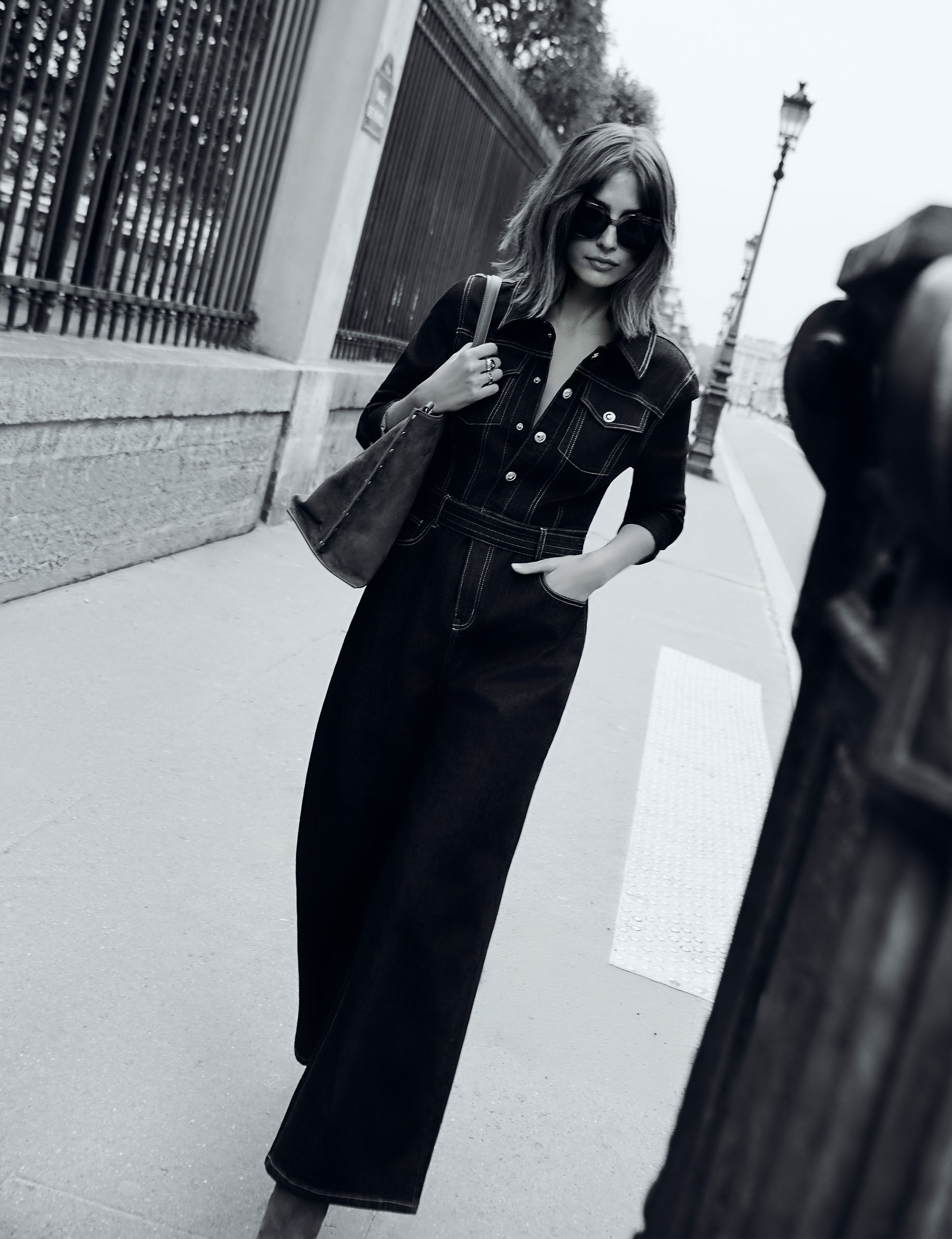 Wide-Leg Denim Jumpsuit Raw Denim Women