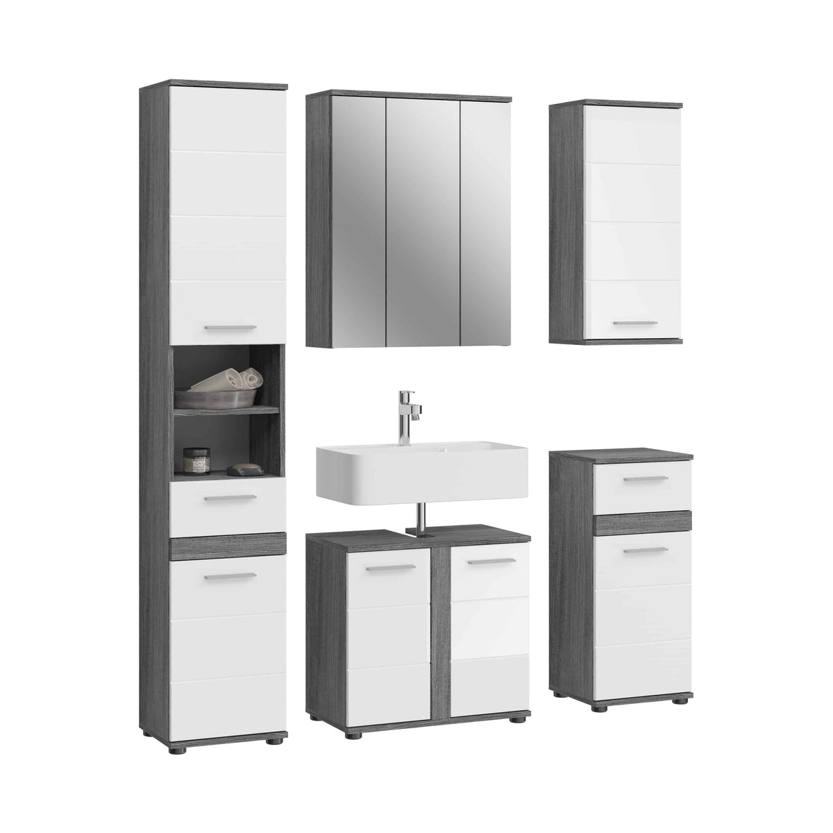 Furnilux Blake badkamercombinatie 5-delig rookzilver / wit - 164cm x 191cm x 34cm
