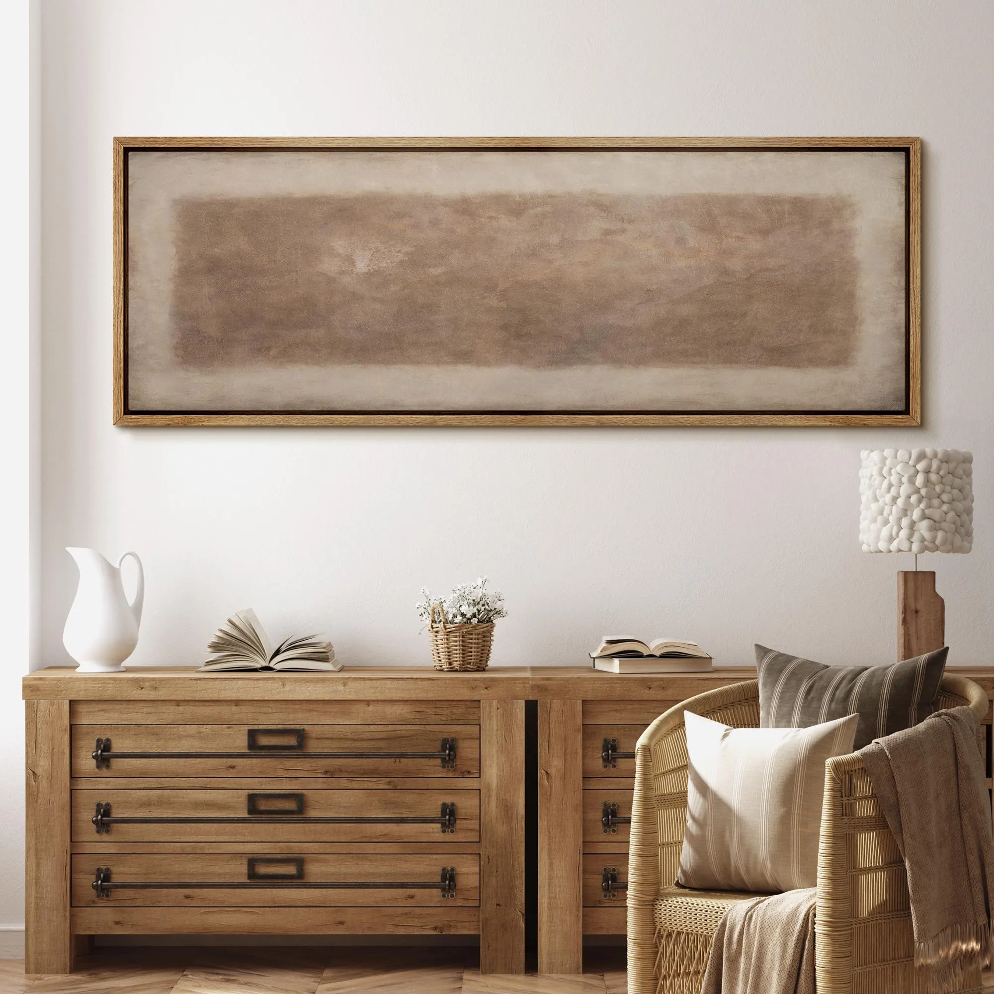 Large Framed Neutral Abstract Wall Art, Soft Brown and Beige Color Field Canvas Print, Modern Minimalist Artwork for Zen Living Room Decor