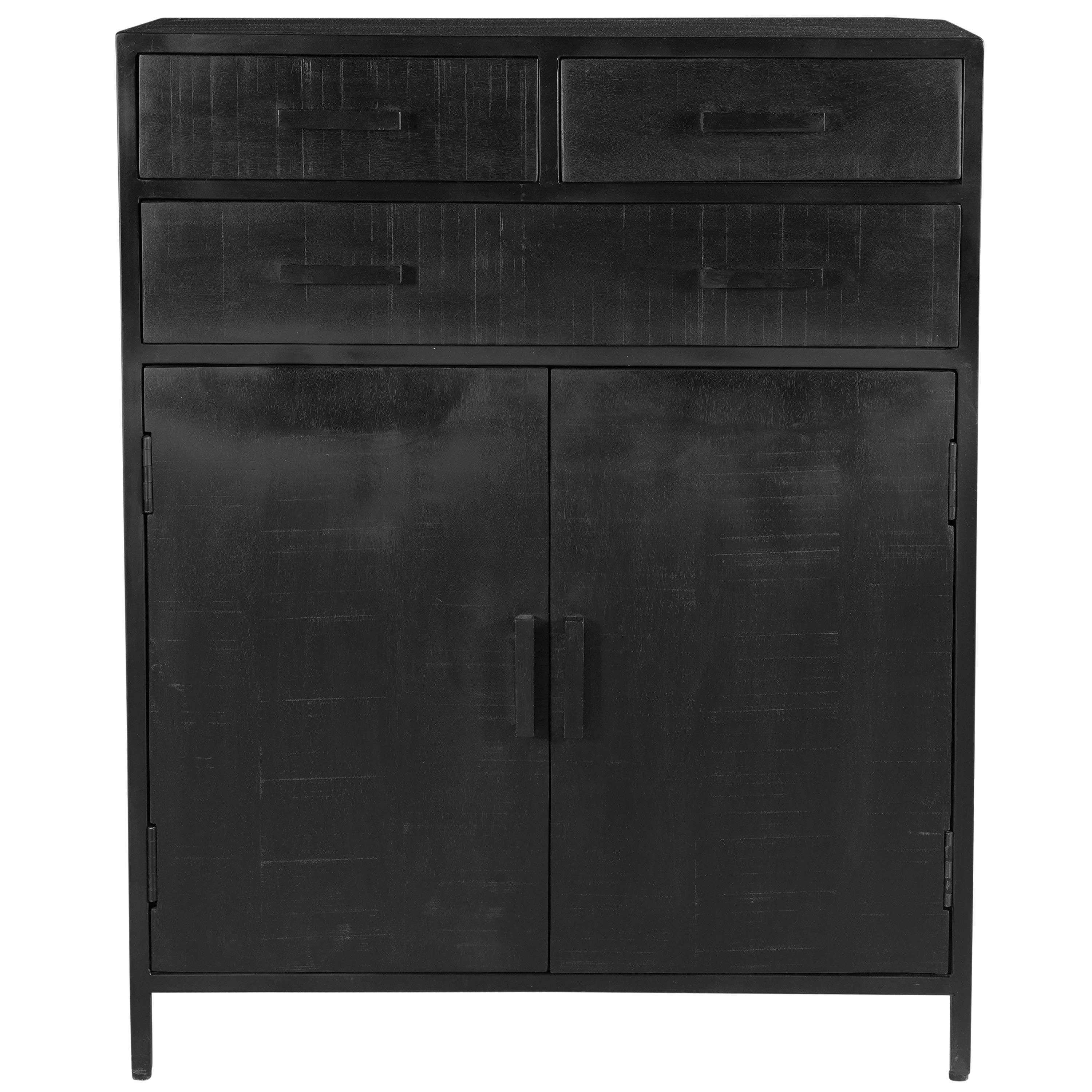 UZES - UZES-Bahut haut 2 portes 3 tiroirs, Manguier massif noir et métal