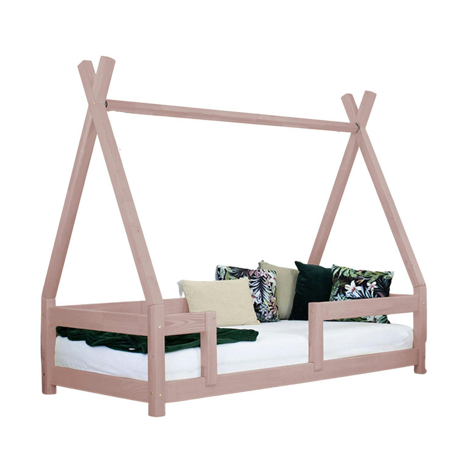 - Lit cabane enfant NAKANA 80 x 160 rose pastel