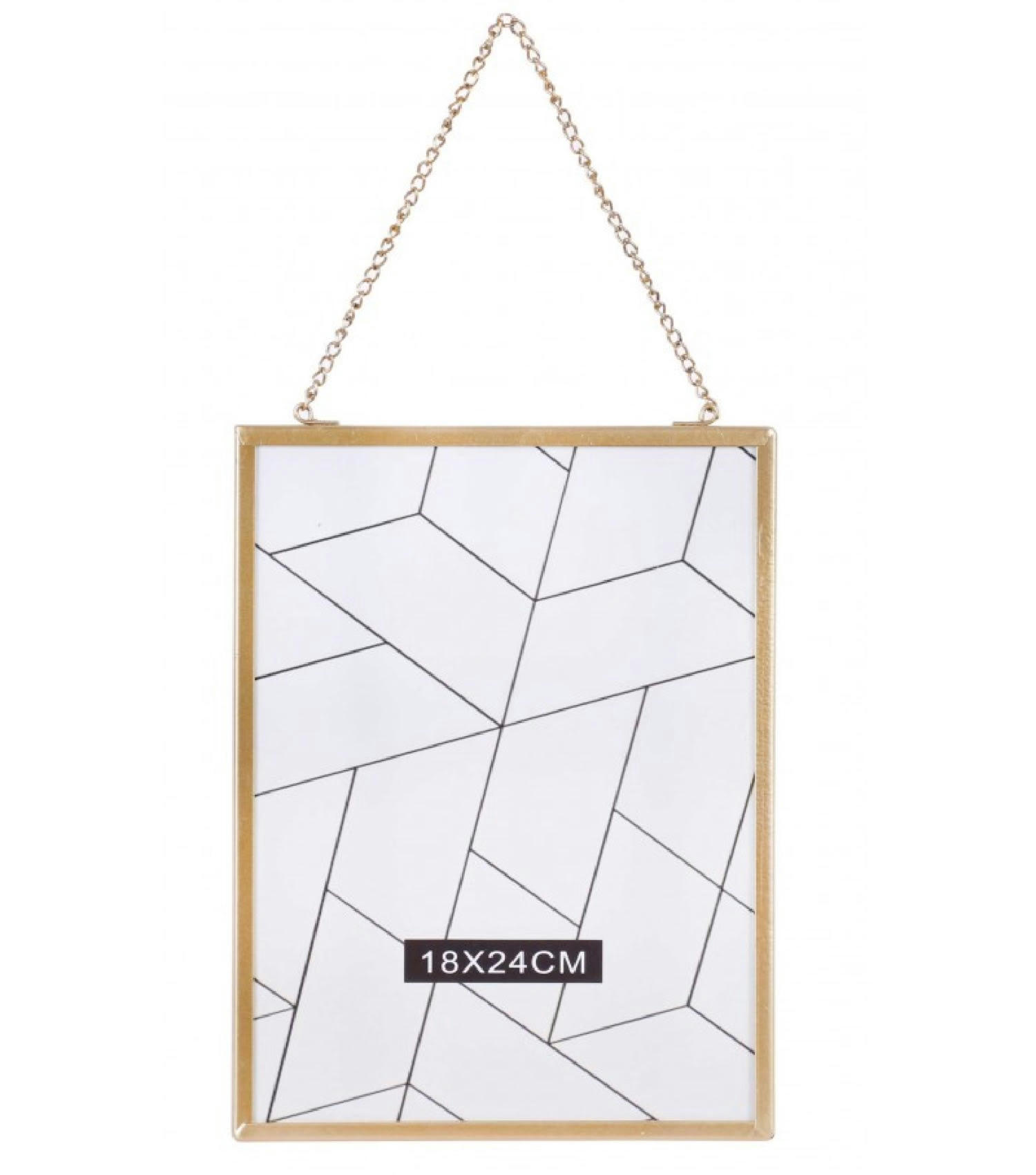 GOLD HOME - Cadre photo mural en verre et métal doré avec chaînette 24X18cm
