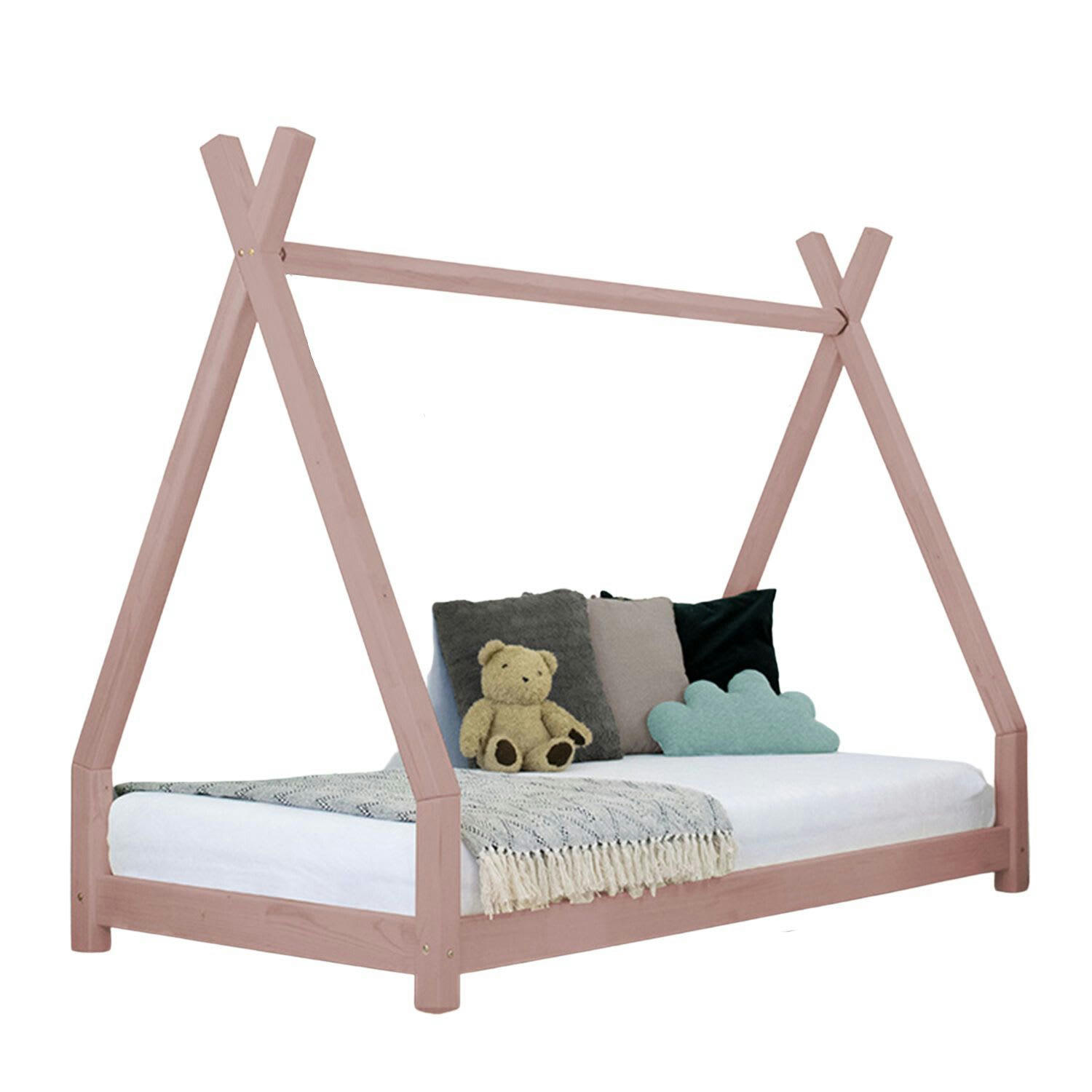 - Lit tipi enfant NAKANA 90 x 200 rose pastel