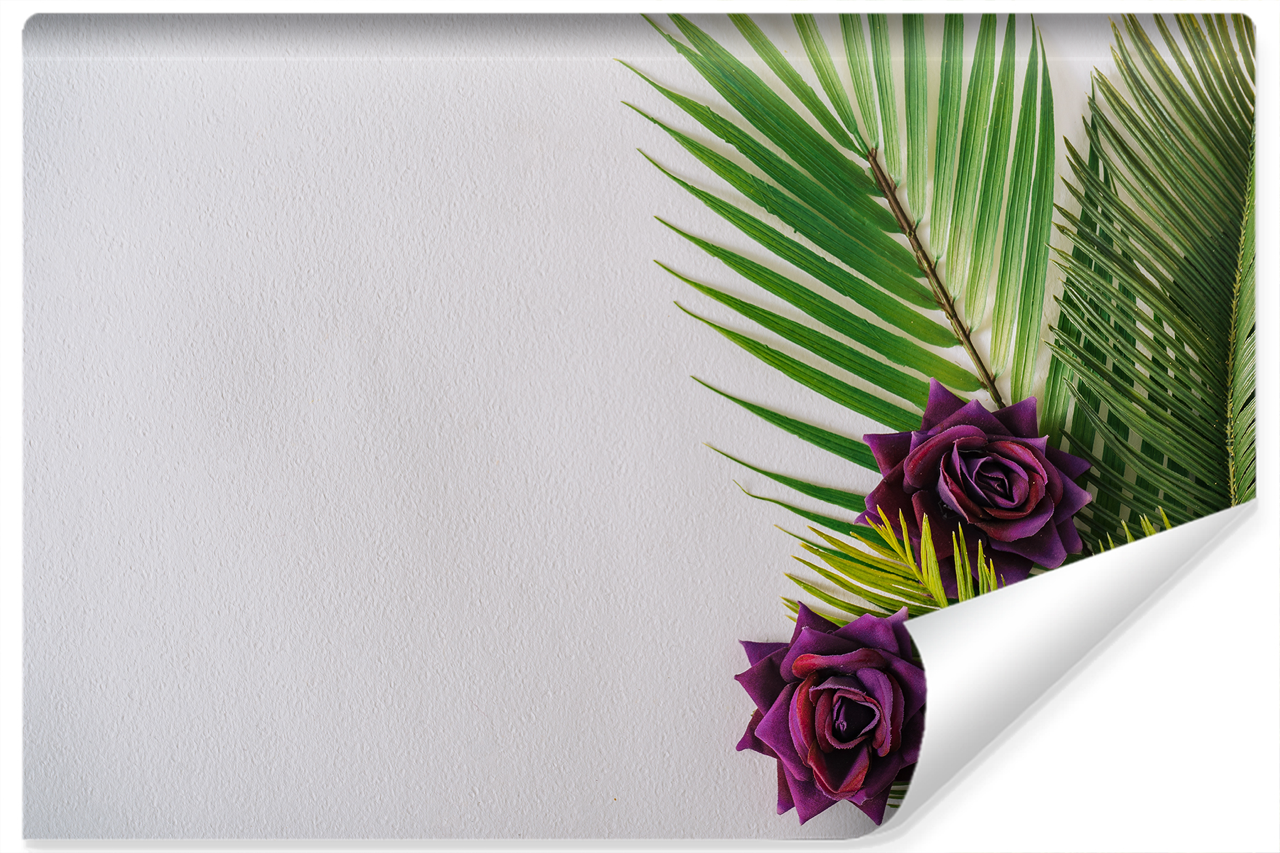 Fototapeta Liście Palmowe KWIATY Róże 3D 90x60cm