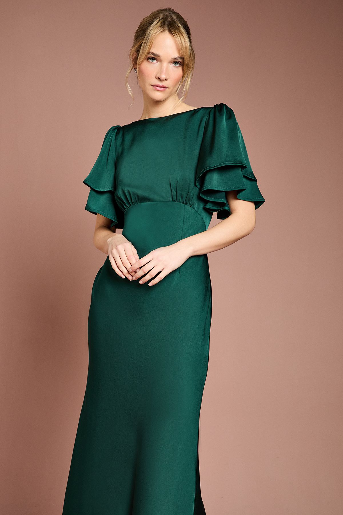 Coast Coast Honoured Satin Back Crepe High Neck Short Sleeve Maxi Bridesmaid Dress