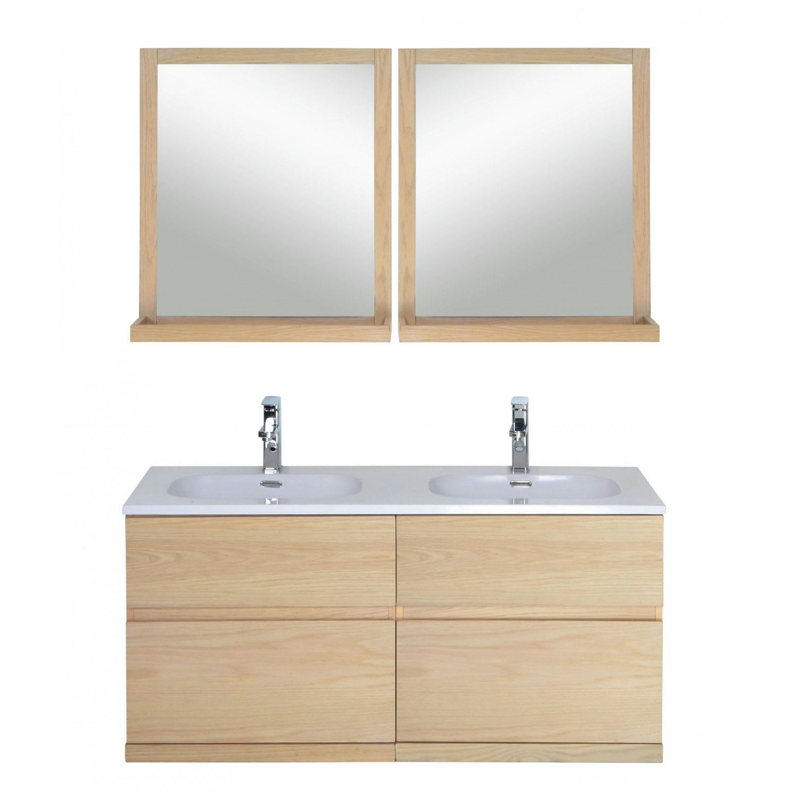 ENIO - Meuble sous vasque chêne avec plan résine  120cm + miroir