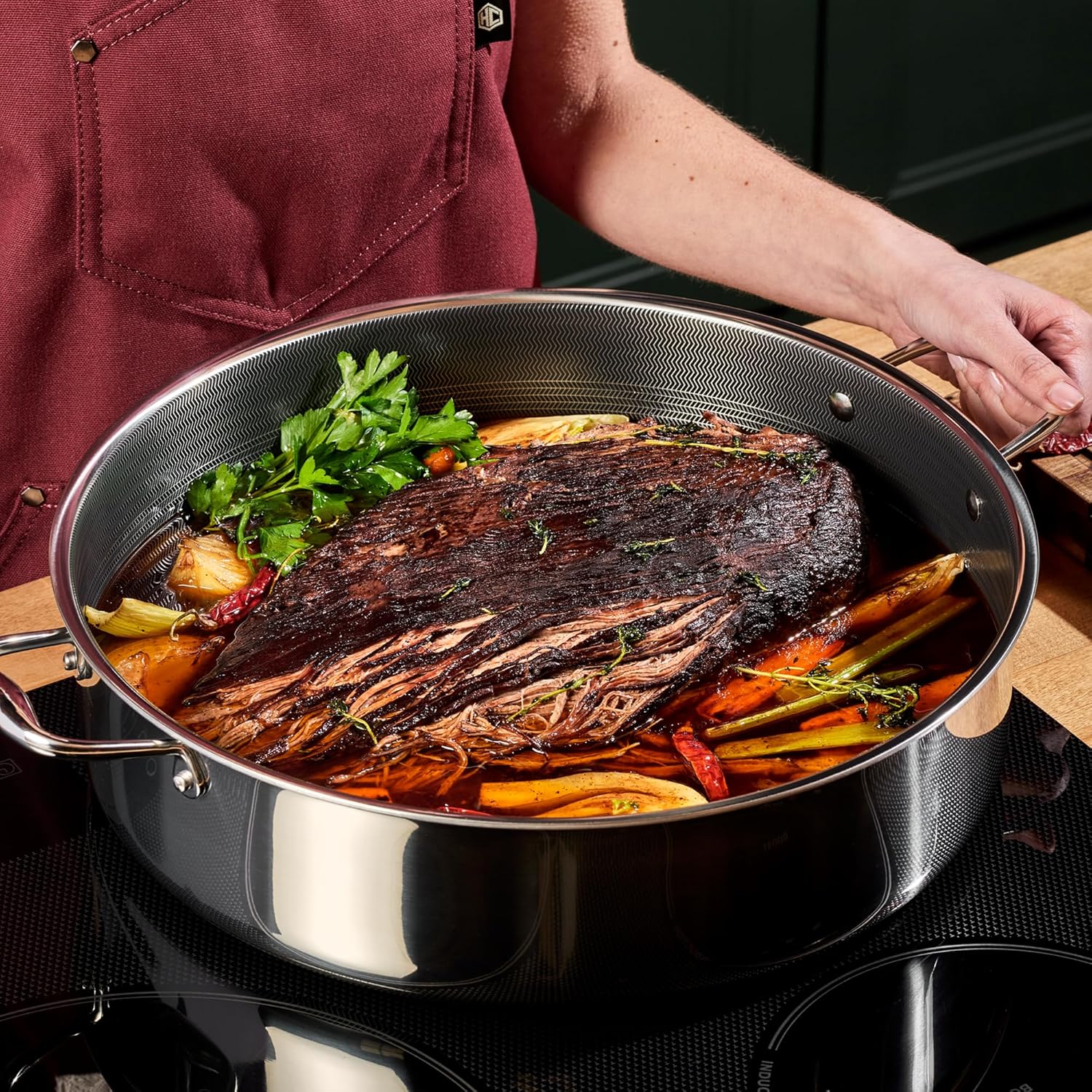 HexClad Hybrid Nonstick 10-Quart Deep Sauté Pan with Tempered Glass Lid, Stay-Cool Handle, Dishwasher-Friendly, Oven-Safe Up to 900°F, Induction Ready, Compatible with All Cooktops