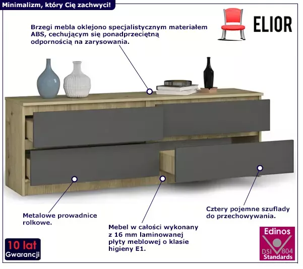 Komoda z szufladami do salonu dąb artisan   grafit - Zyero