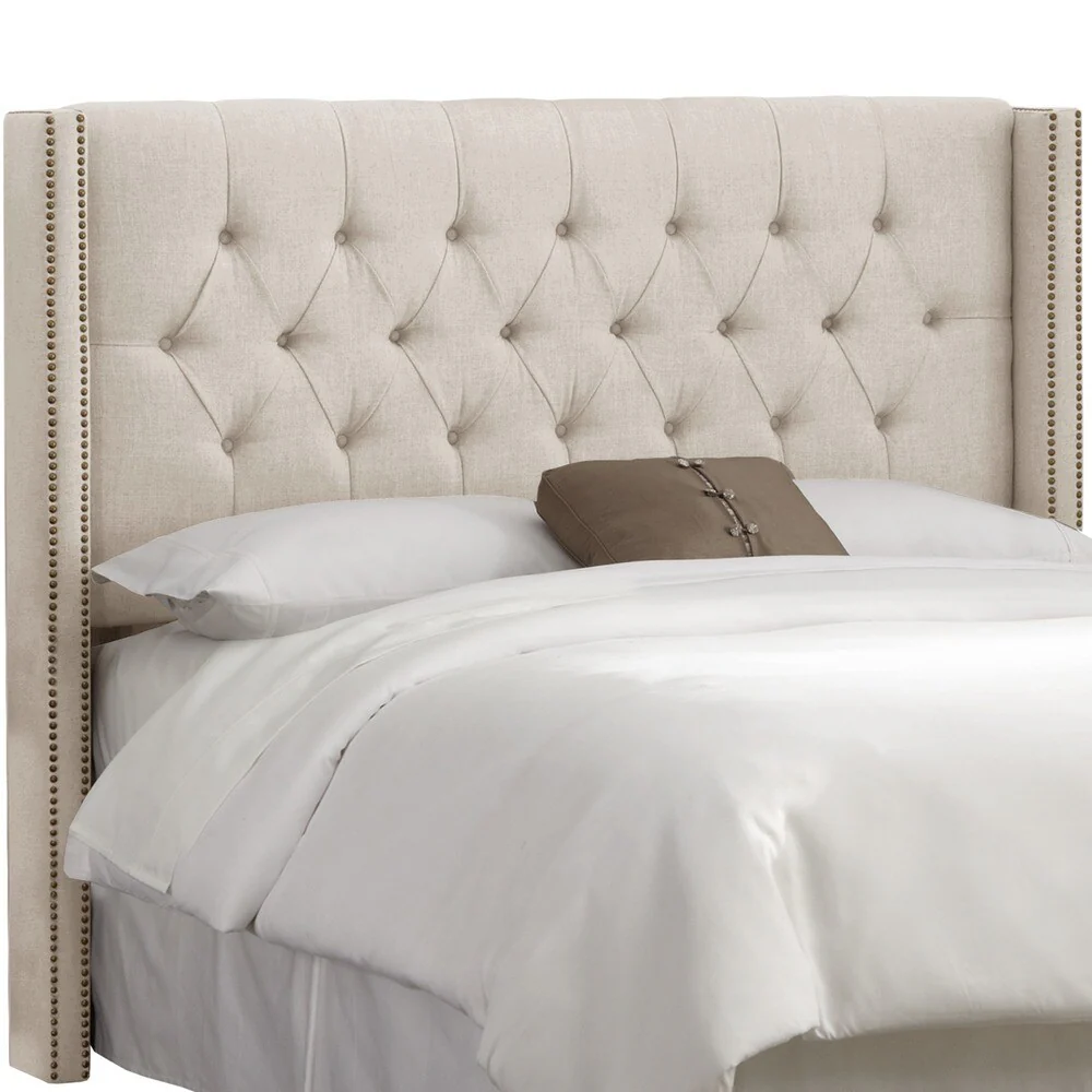 Skyline Furniture Linen Talc Diamond Tufted Wingback Headboard