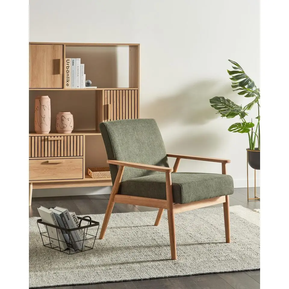 ESRUM - Fauteuil - Groen - Stof/Licht hout