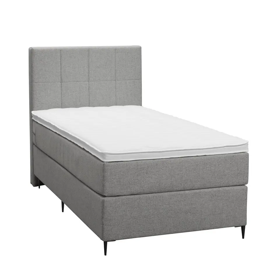 Boxspring Liv geblokt - lichtgrijs - 90x200 cm - slanke poot