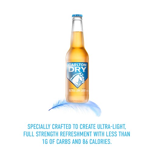 Carlton Dry, Ultra Low Carb & Full Strength Beer, Crisp & Refreshing Finish, Classic Australian Lager, 4.2% ABV, 330mL (Case of 24 Bottles)