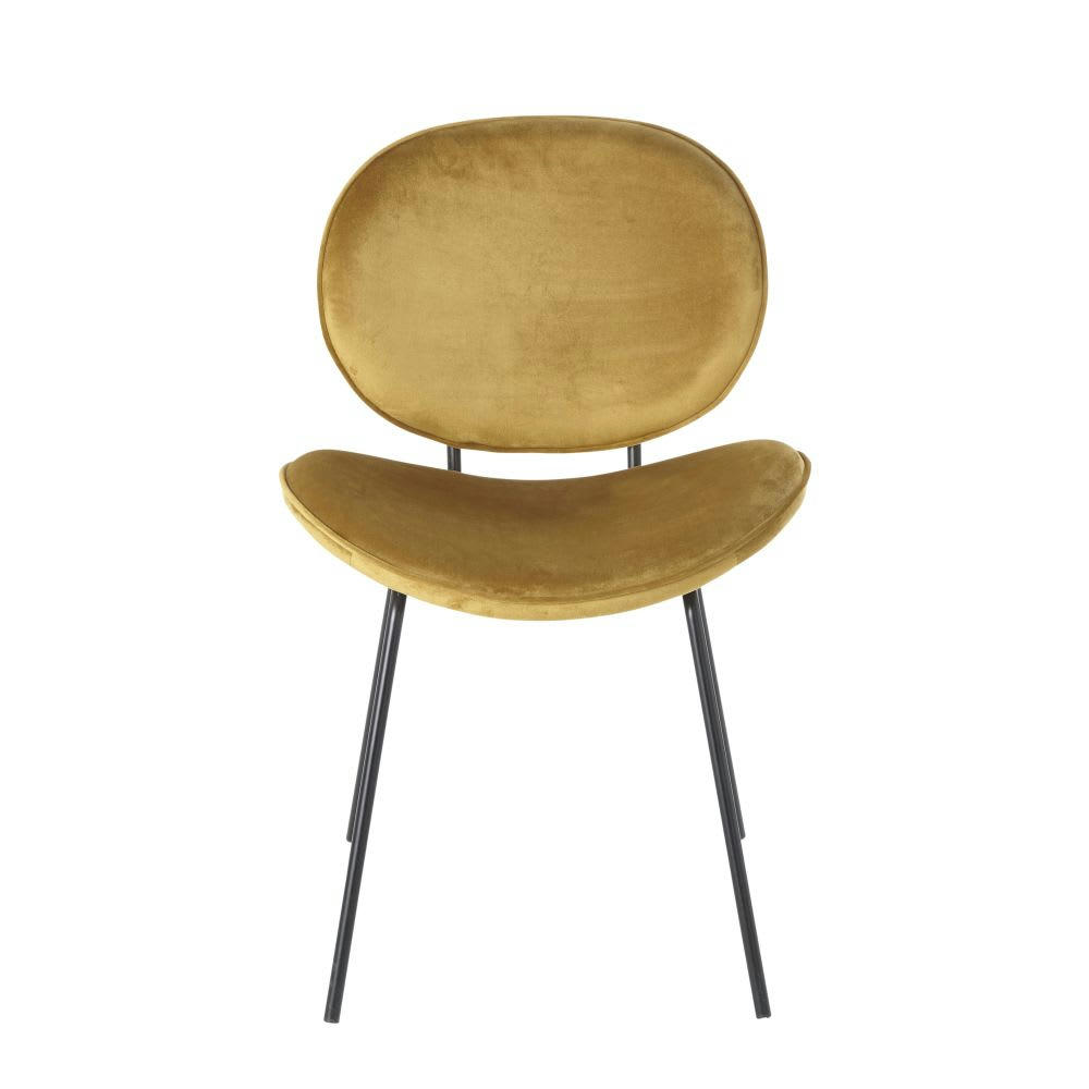Luna - Chaise en velours ocre et métal noir