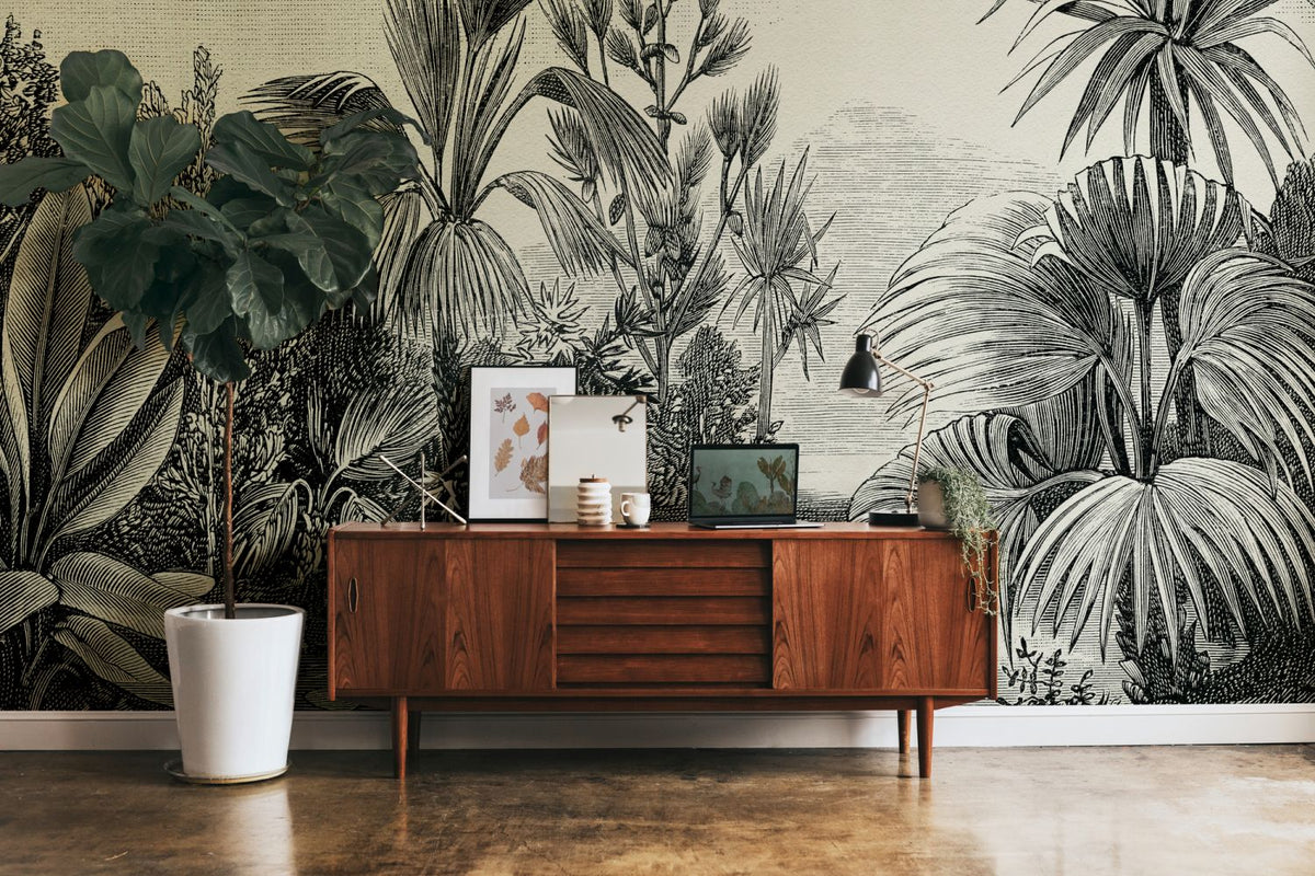 One Wall one Role fotobehang jungle-motief grijs, beige en zwart - 371 x 280 cm - AS-382351