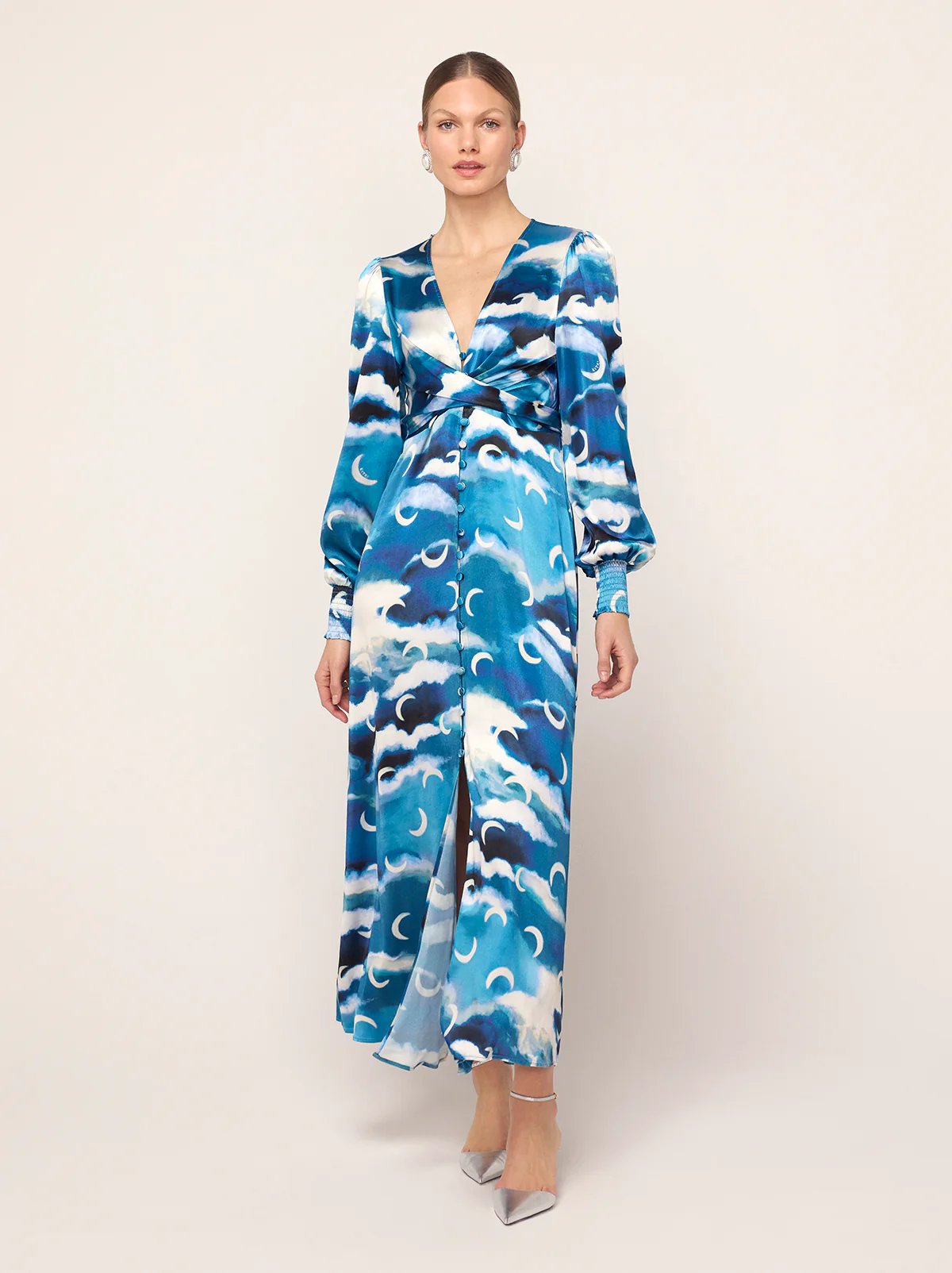 Aurora Blue Cloud Print Maxi Dress
